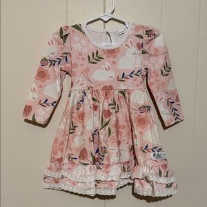 Girls' Pink Bunny & Floral Long-Sleeve Dress — Charming Casual Wear
